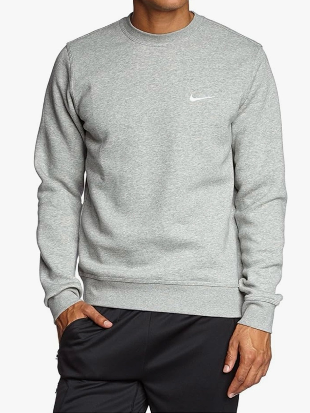Nike Club Men's Fleece Crew Swoosh 611467-063 Dark Grey Heather Size XL